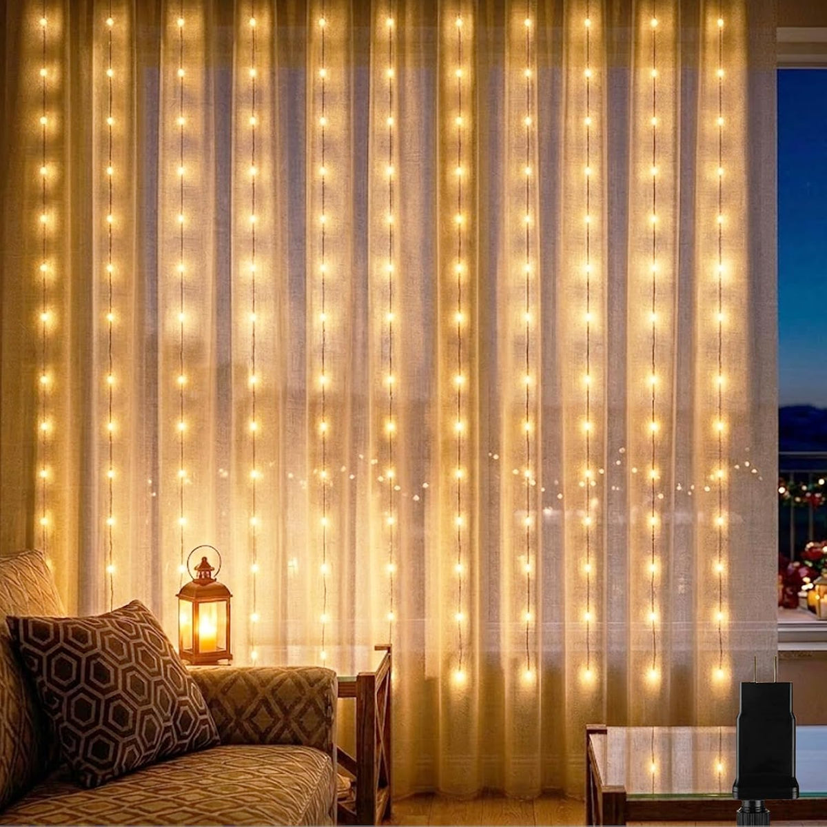 Vigdur Led Curtain String Lights, 8FT 210 Warm LEDs Fairy Lights, 2 Packs