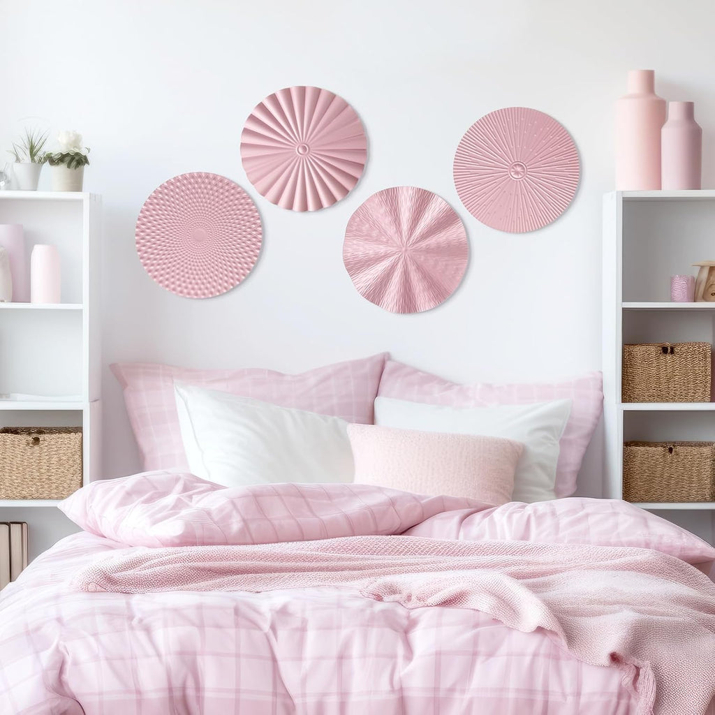 Hicarer 4 Pcs 12 Inch Pink Metal Wall Art Decor Modern Sunburst Decor