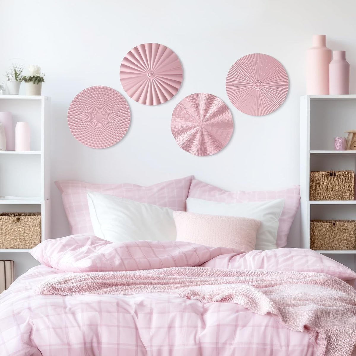 Hicarer 4 Pcs 12 Inch Pink Metal Wall Art Decor Modern Sunburst Decor