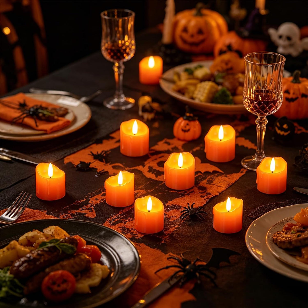 Wondise Halloween Orange Real Wax Votive Candles with Remote Timer