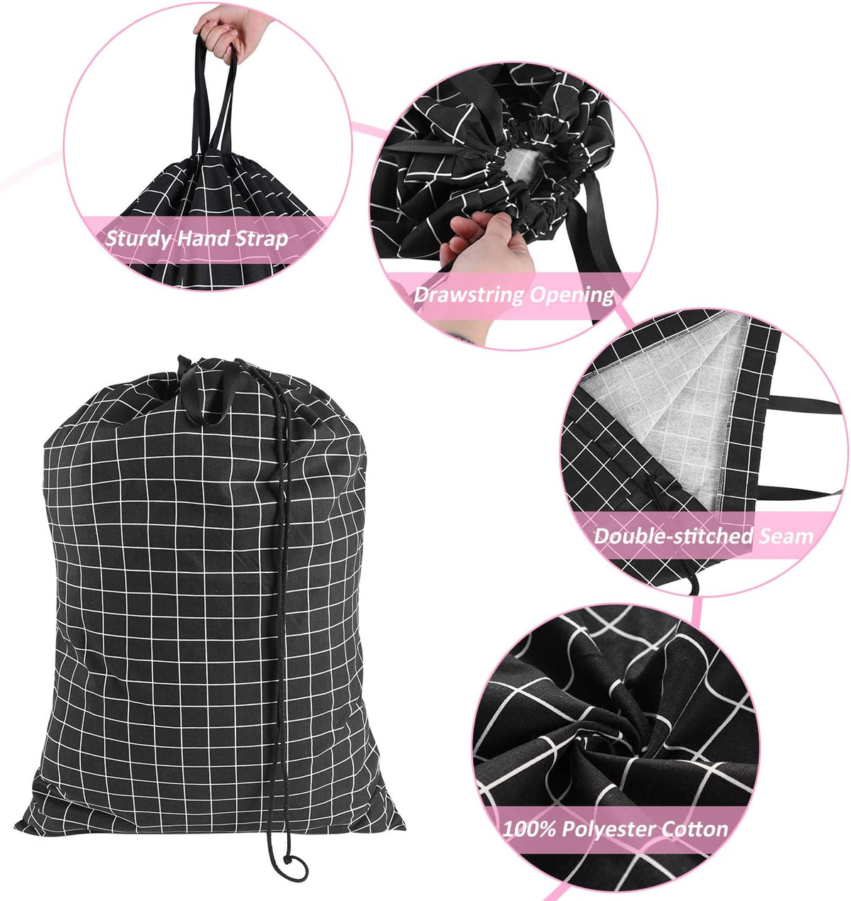 SWISSELITE Heavy Duty Laundry Drawstring Bag with Strap, 28 x 40 Inches Travel Dirty Clothes Bag for Laundromat and Household, 6 Color
