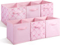 Geelin 6 Pcs Pink and Pink Bow Cube Storage Bins 11 Inch Storage Basket