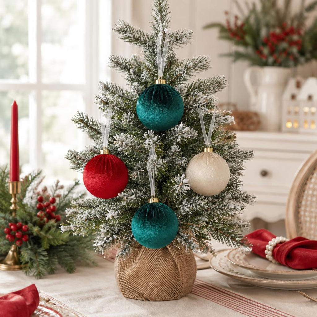 15 Pcs 3.15" Large Red and Green Velvet Ball Ornaments for Christmas Tree