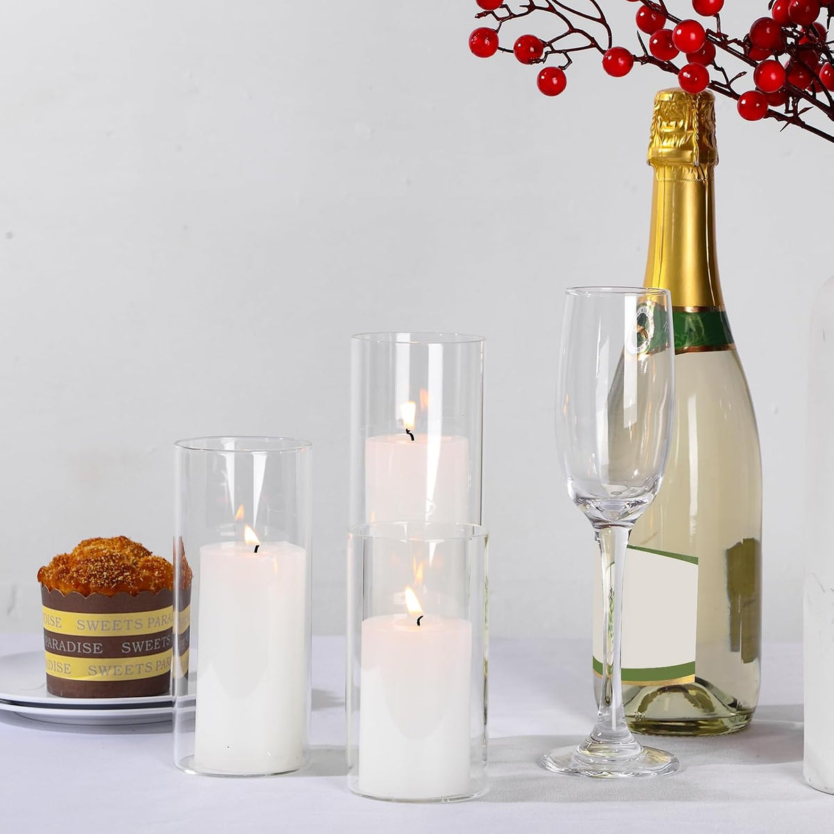 Shihanee 12 Pillar Candles W Vases,2.6'' X 4.7'', 5.9'', 7.9'',White