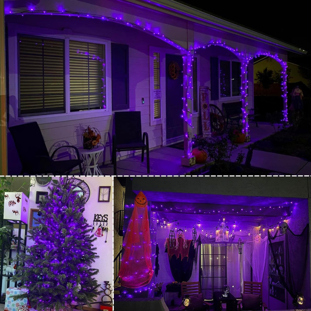 WATERGLIDE Extra Long 328 FT Halloween Lights, 1000 LED Outdoor Fairy String Light, Green PVC Copper Wire Christmas Lights, Plug in 8 Modes & Waterproof for Tree Party Home Yard Decor, Purple