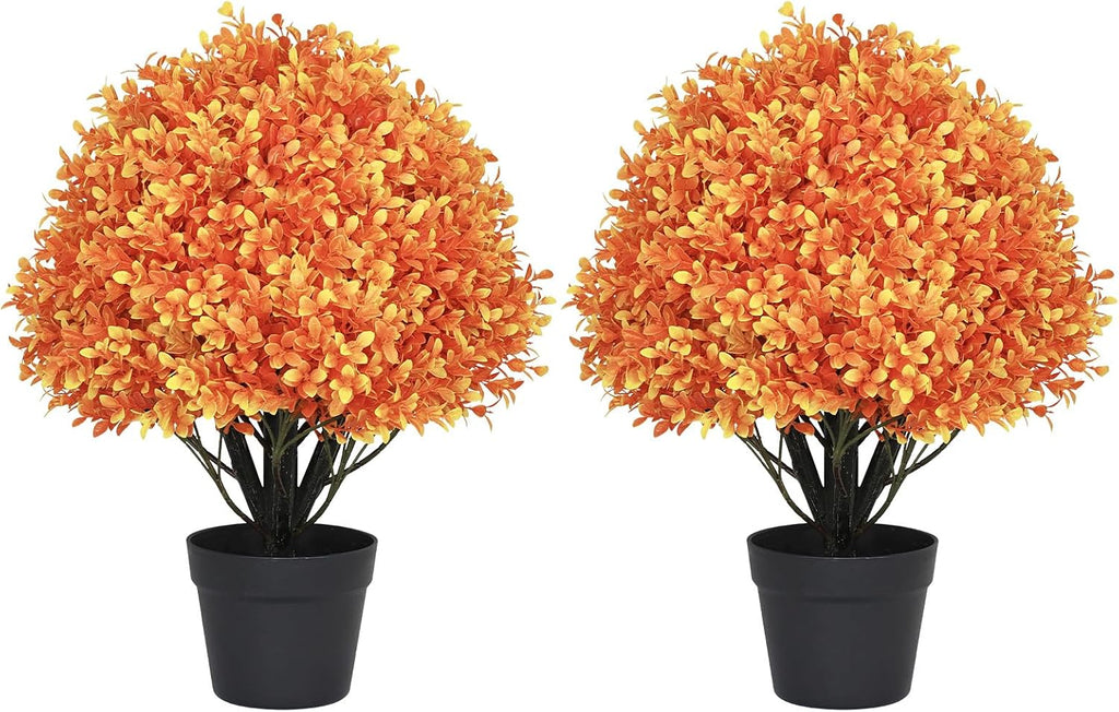 24" Artificial Boxwood Ball Plants Outdoor, Fall Topiary Trees