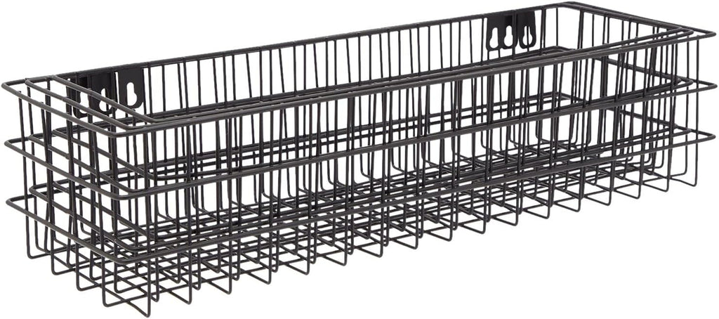Farmlyn Creek Wall Storage Basket Organizer - Black Metal 3-Piece Set (Small, Medium & Large) - Wire Baskets for Wall - Space-Saving Kitchen & Bathroom Storage
