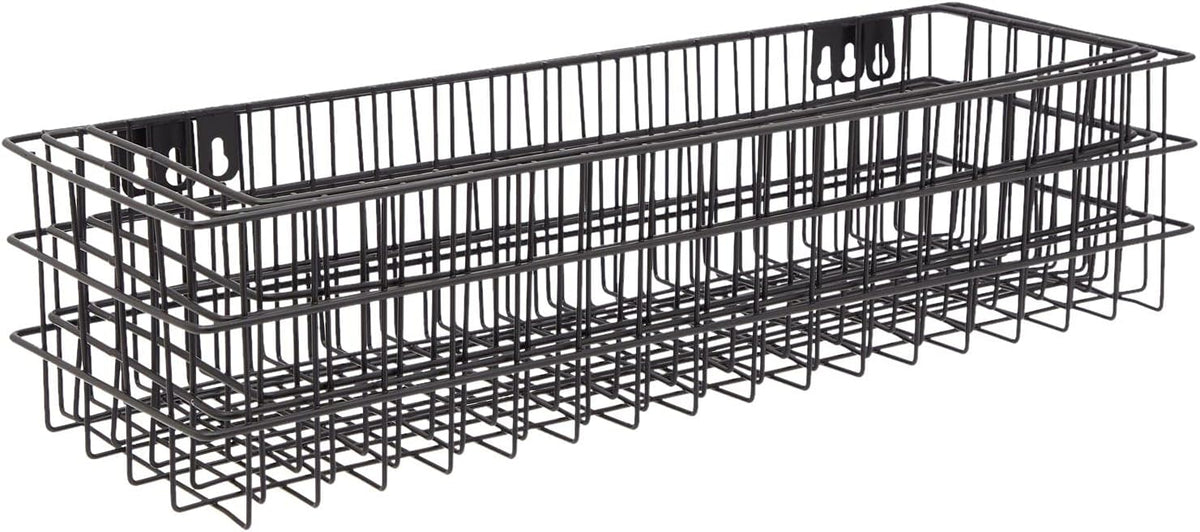 Farmlyn Creek Wall Storage Basket Organizer - Black Metal 3-Piece Set (Small, Medium & Large) - Wire Baskets for Wall - Space-Saving Kitchen & Bathroom Storage