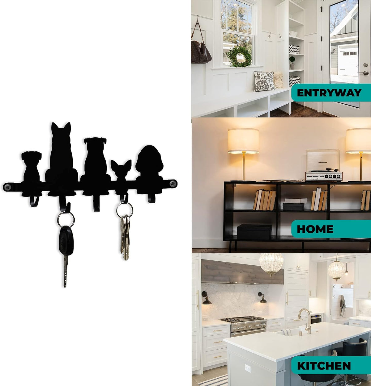 GEGUTON Dogs Design Wall Mounted Key Holder, Steel, Black