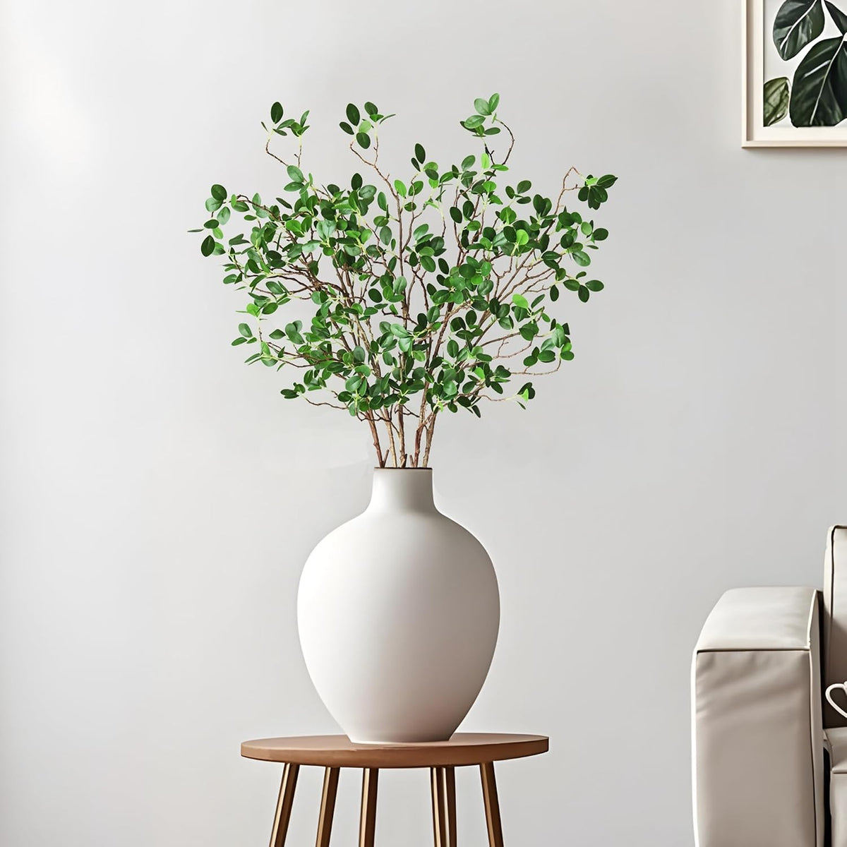 Htmeing Artificial Eucalyptus Green Branches with Leaves Faux Long Stems Fake Greenery Plants Ficus Twigs for Home Office Shop Farmhouse Decoration 110cm/43 (5 PCS)