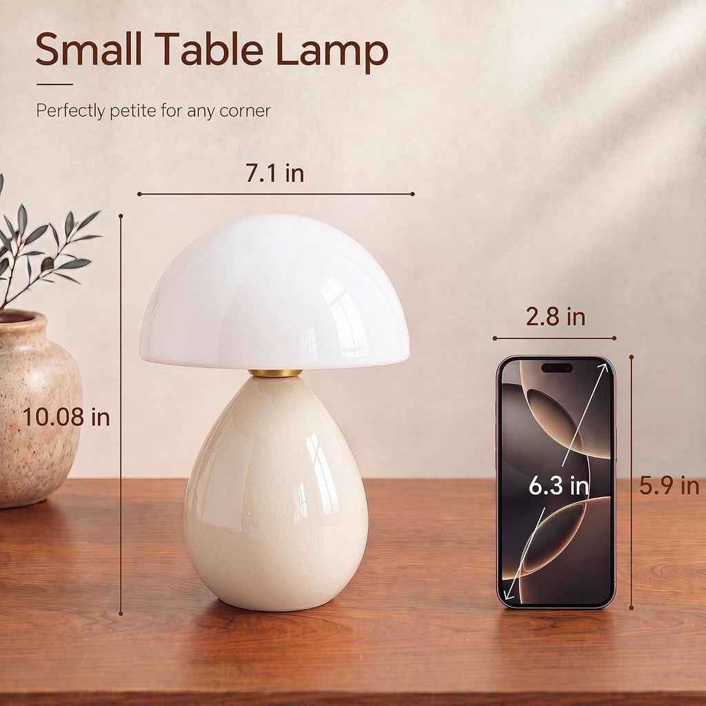 Dawnwake Mushroom Lamp Table Lamp for Bedroom-Small Desk Table Lamps,Cream