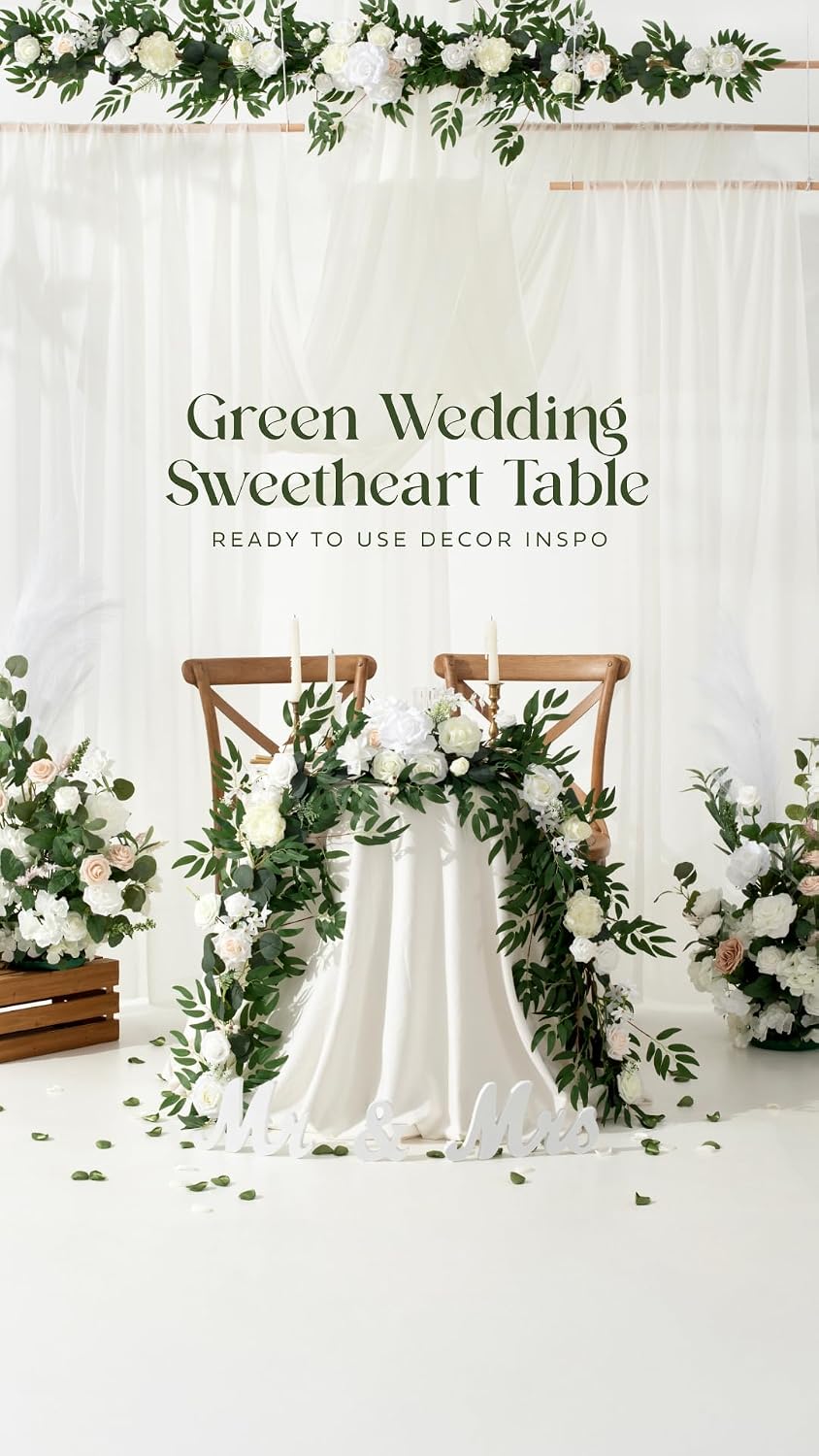 Ling's moment Ivory Eucalyptus Flower Garland White Wedding Arch 6 FT