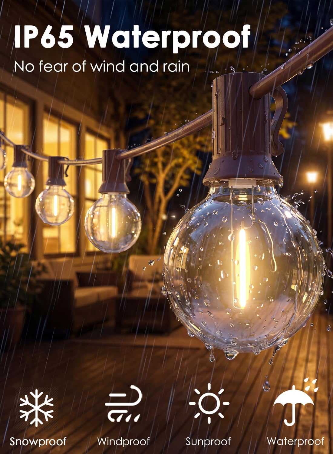 25FT G40 LED Brown Outdoor String Lights with 25 Plastic Shatterproof Bulbs