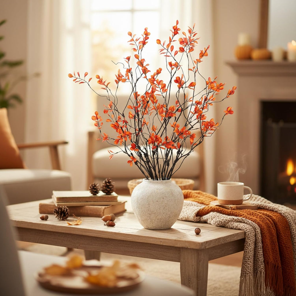 Suncalla 12 Pcs Artificial Ficus Branches Faux Eucalyptus Stems 35.5 Inch Fake Long Stems Plant for Vase Filler Fall Tables Home Shop Office Garden Wedding Party Decoration (Red)