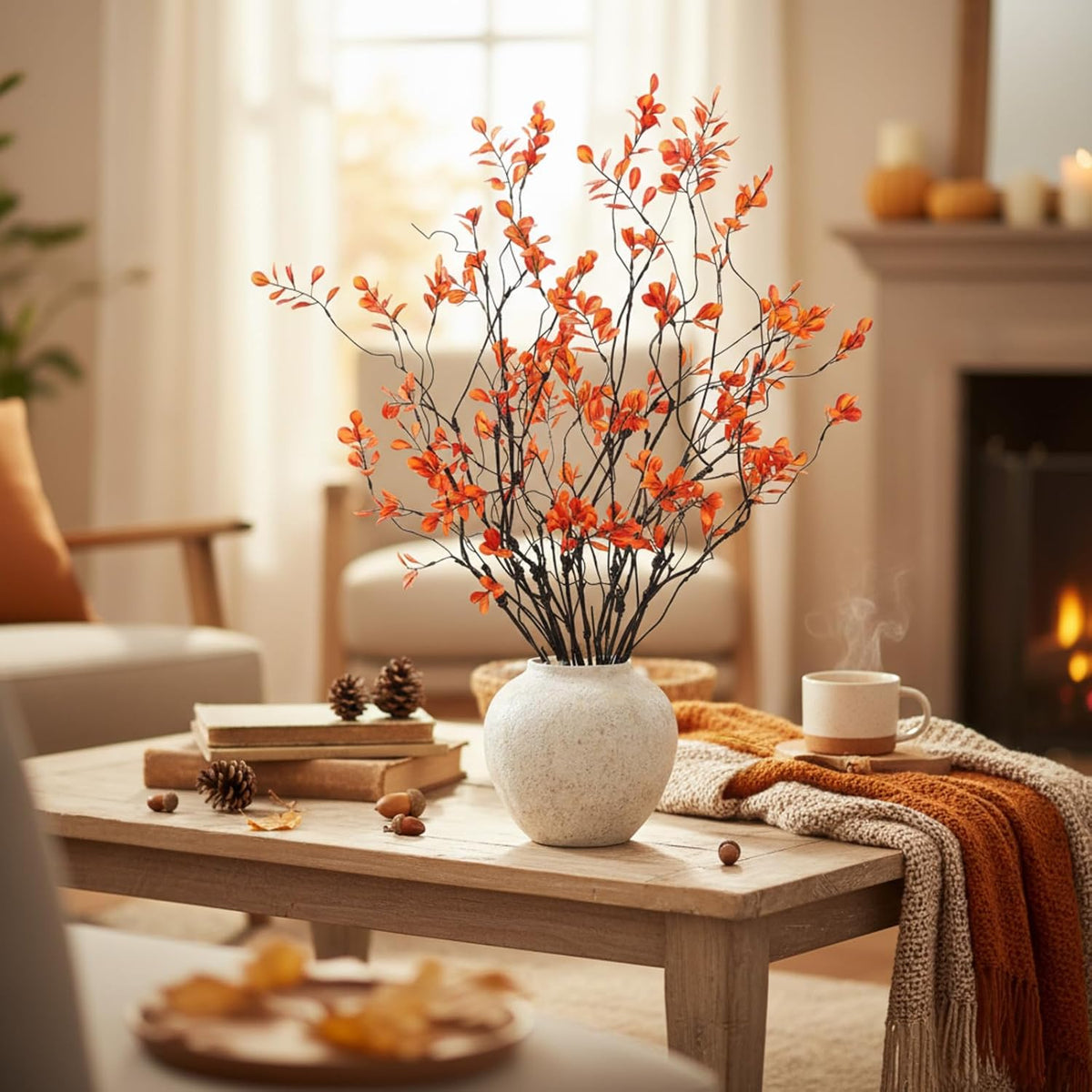 Suncalla 12 Pcs Artificial Ficus Branches Faux Eucalyptus Stems 35.5 Inch Fake Long Stems Plant for Vase Filler Fall Tables Home Shop Office Garden Wedding Party Decoration (Red)