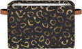 Pardick Black Gold Leopard Basket Storage Bins Large Fabric Toys Storage Cube Box with Handles Collapsible Closet Shelf Cloth Organizer Basket for Nursery Bedroom Bathroom Holiday Gift