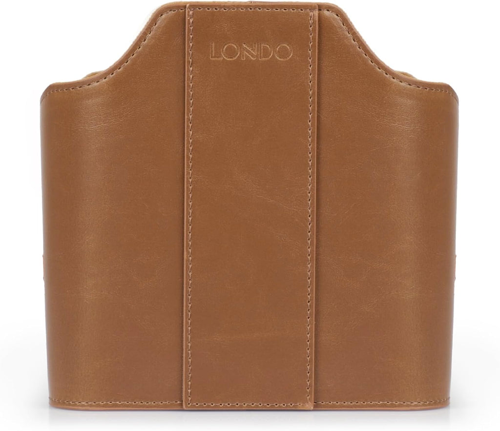 Londo PU Vegan Leather Desk Organizer Cube with Tablet Slot, Nightstand Caddy & Couch Organizer — 4 Remote Pockets + iPad/Kindle Slot, Makeup Brush Holder, Suede Lined, 8 x 6.1 x 6.1 in, Light Brown