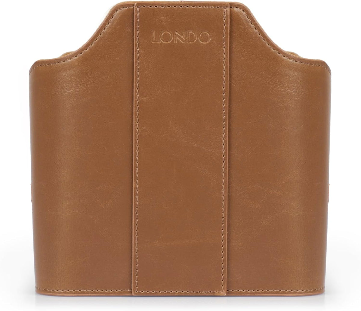 Londo PU Vegan Leather Desk Organizer Cube with Tablet Slot, Nightstand Caddy & Couch Organizer — 4 Remote Pockets + iPad/Kindle Slot, Makeup Brush Holder, Suede Lined, 8 x 6.1 x 6.1 in, Light Brown