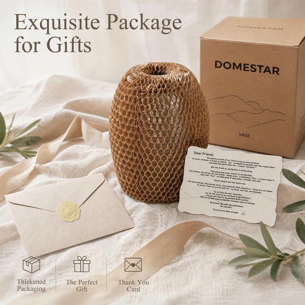 DomeStar Small Ceramic Flower Vase, 6.7 Inch Wabi-Sabi Stone Texture, Beige