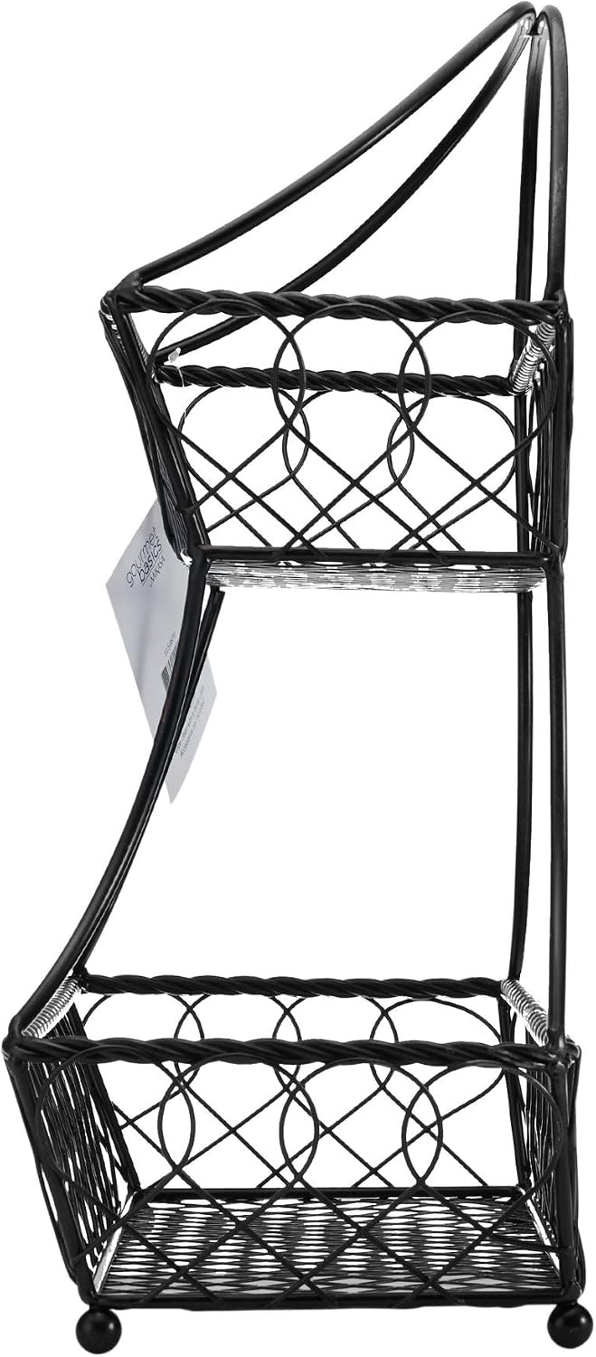 Gourmet Basics by Mikasa Loop and Lattice 2-Tier Flatback Metal Fruit Basket, Antique Black