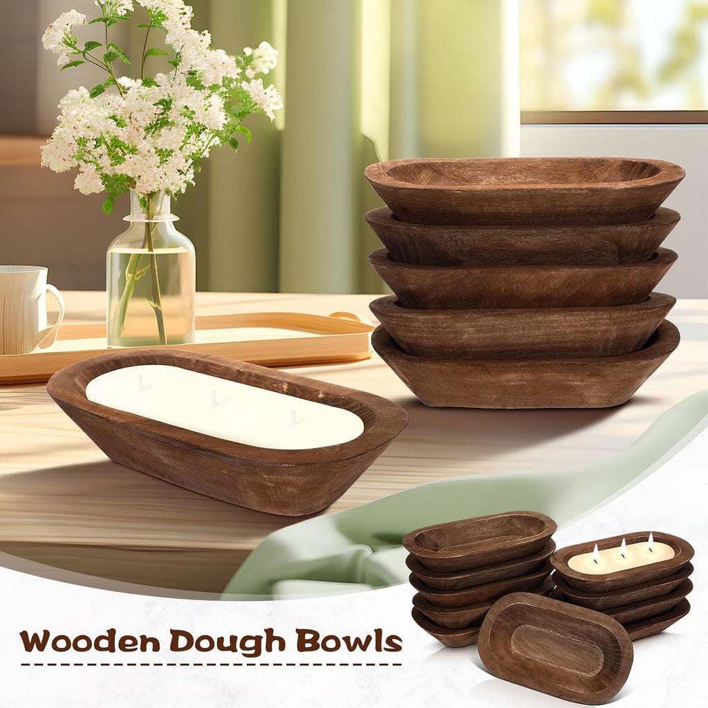 Nuogo 10 Pack 12.5 Inches Wooden Dough Bowls Bulk Rustic Bowls, Brown