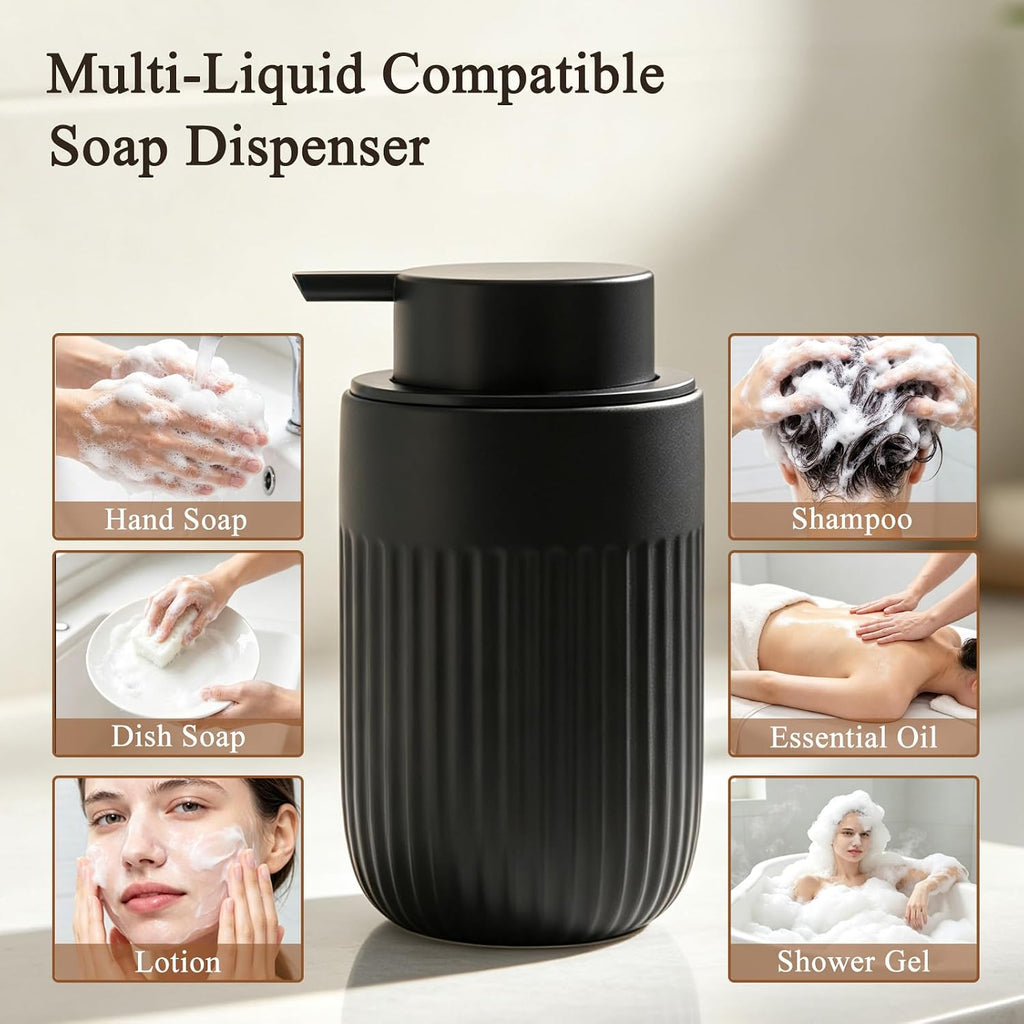 White Ceramic Foaming Soap Dispenser for Bathroom Countertop 13oz