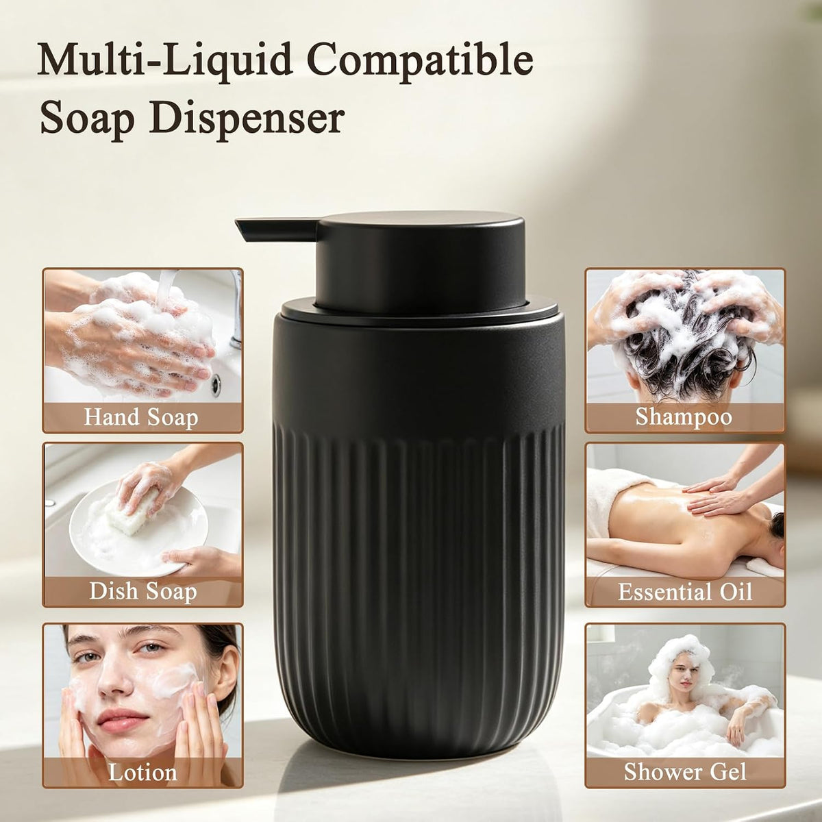 White Ceramic Foaming Soap Dispenser for Bathroom Countertop 13oz