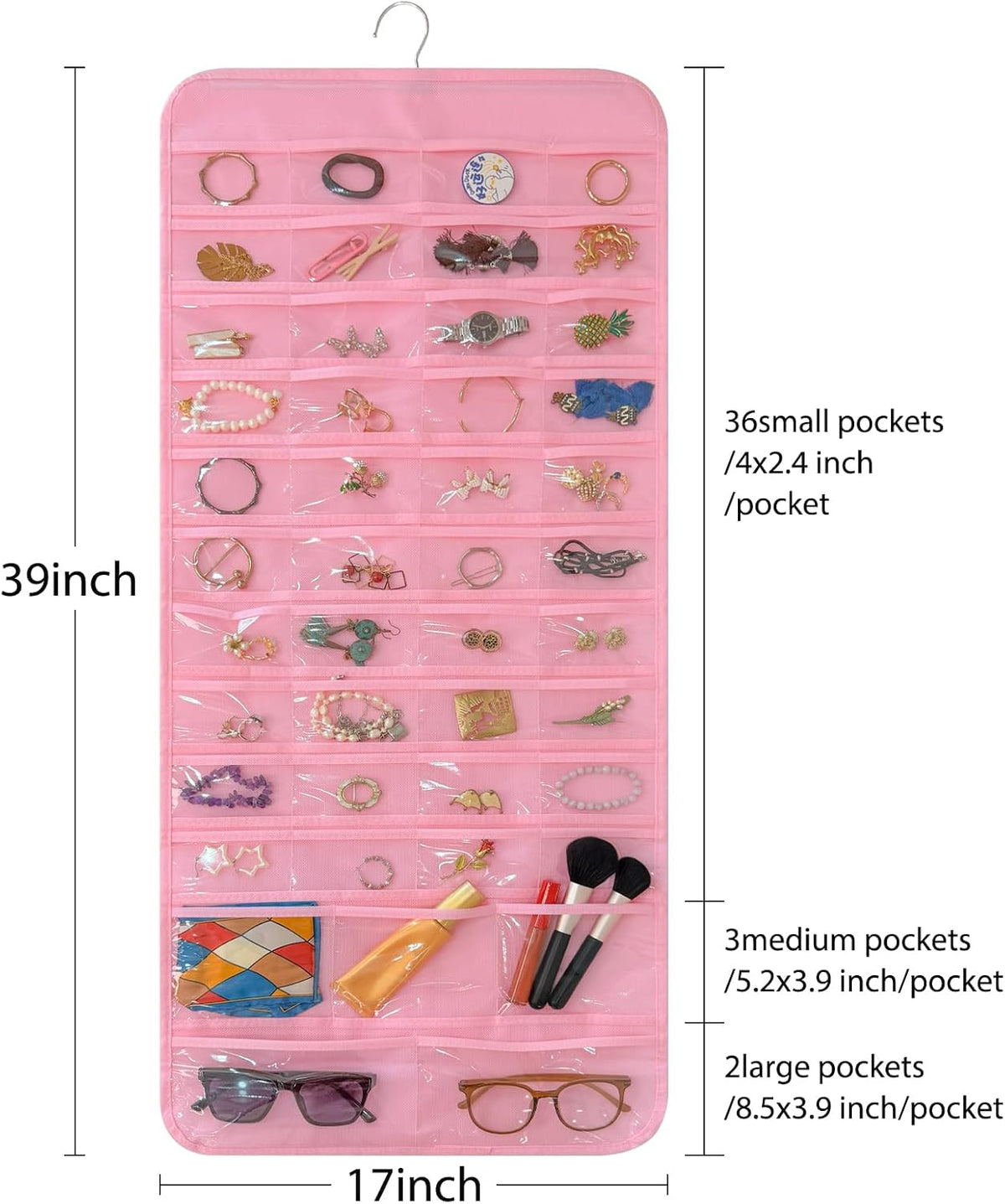 Bloss Hanging Jewelry Organizer With Pockets Double-Size For Earring Jewelry Storage