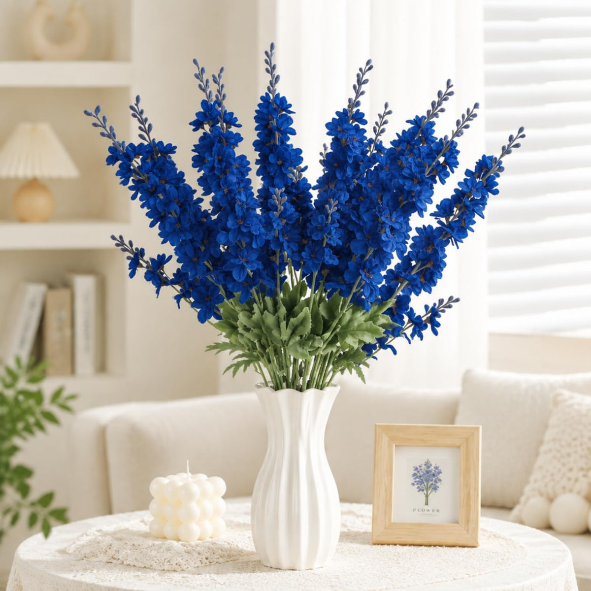Thiccywoov 24 Pcs Royal Blue Delphinium Artificial Flower Bulk, 34.25"