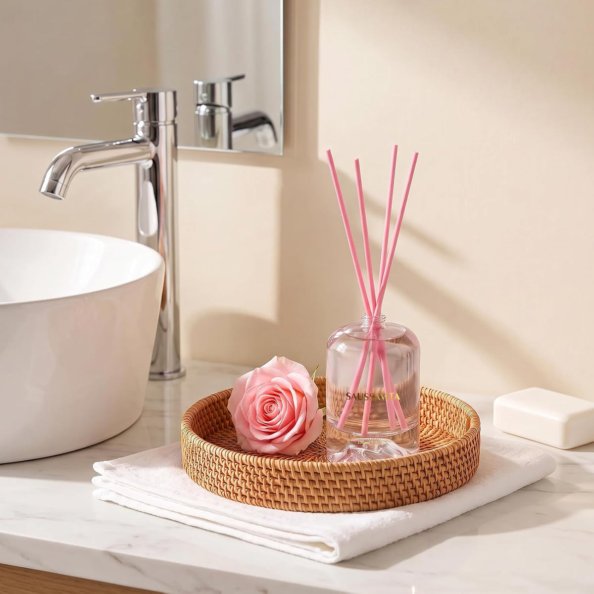 Reed Diffuser Set Volcano Design Rose Scent, 3.28 fl.oz Diffuser with Sticks for 60 Days, Home Fragrance Reed Diffuser for Bathroom Shelf Decor & Room Freshener