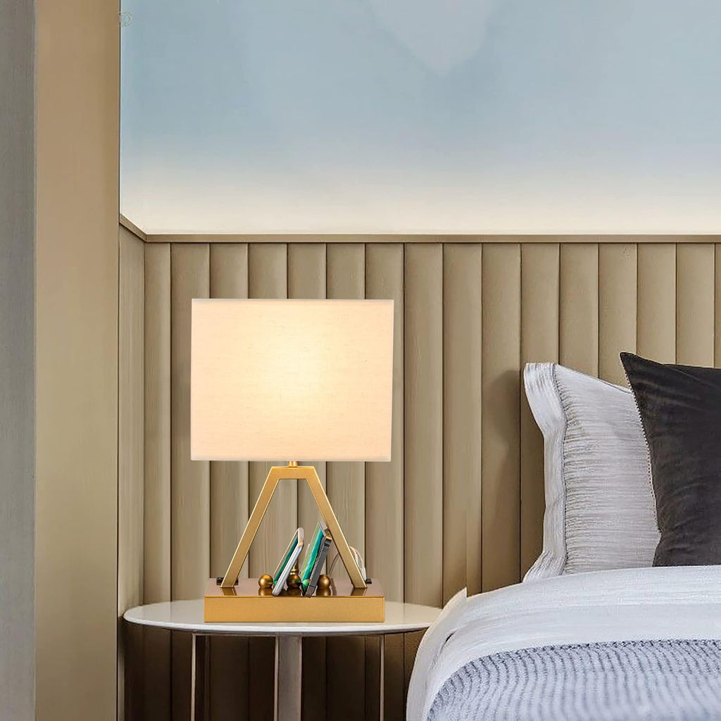 Touch Control Table Lamp with 2 USB Charging Ports & 1 AC Outlet, Dimmer