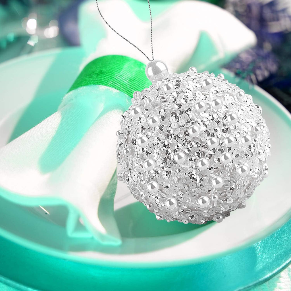4.25" Christmas Ball Ornaments 4pc Set White Shatterproof Christmas Decorations Tree Balls for Xmas Trees Wedding Party Holiday Decorations Tabletop Small Trees Decoration (White)
