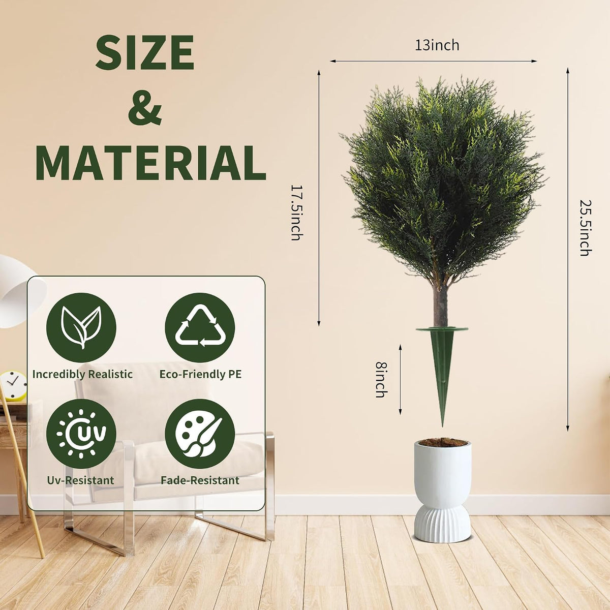 Artificial Plants Outdoor Cedar Topiary Set of 2 with Spikes