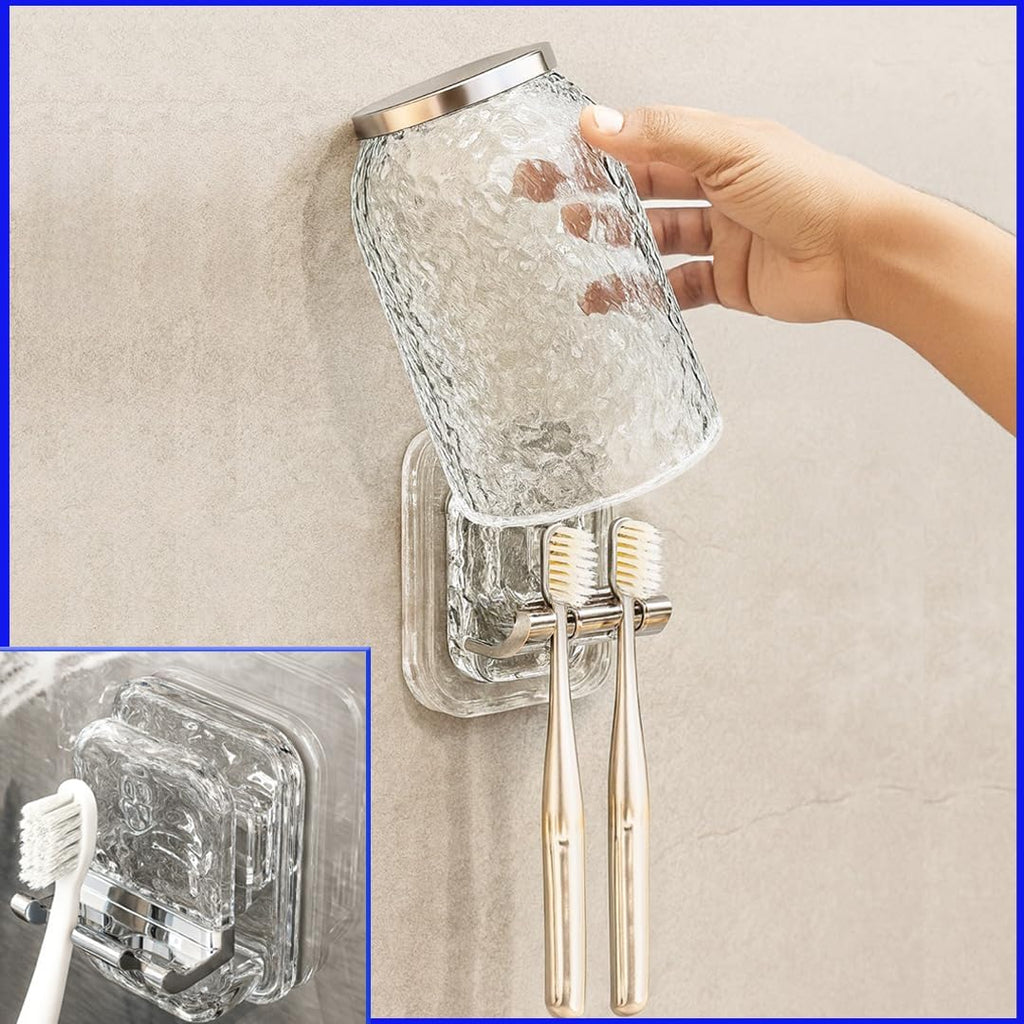 Acrylic Shower Shelves with Soap Dish & Toothbrush Holder, Clear Plastic Shower Caddy, Adhesive Bathroom Organizer Wall Mount, No Drill Installation 4 Pack