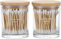 Glass Qtip Holder 2 Pack , Qtip Holder Dispenser Bathroom Set Bathroom Organizers and Storage Q tip Holder with Lid Makeup Storage Organizer for Cotton Swabs,Cotton Balls,Pads,Floss Picks Transparent