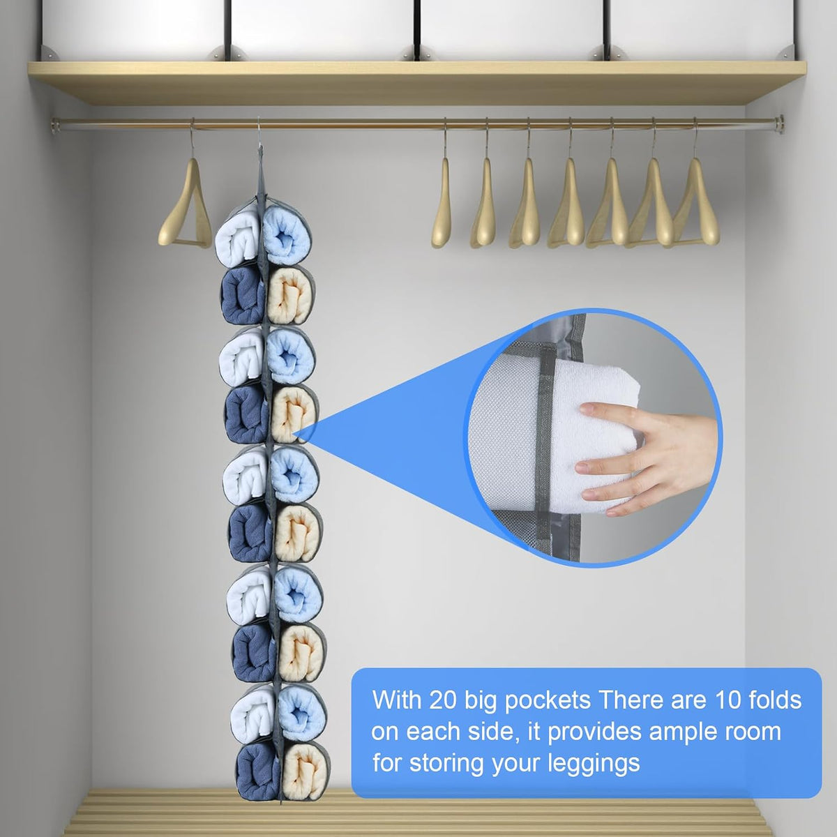 Hanging Storage Legging Organizer for Wardrobe 20 Pockets Grey