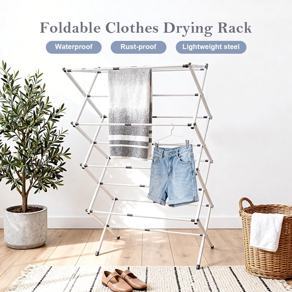 4-Tier Foldable Clothes Drying Rack 15" D x 29" W x 52" H - White