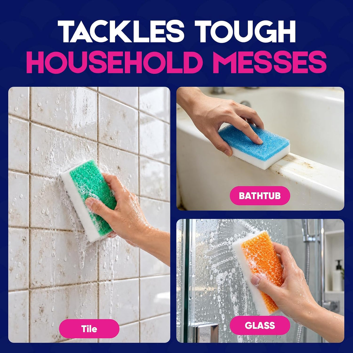 LAUNDRYLUX Magic Sponge Erasers for Shower & Tub, 4 Pack Melamine Sponges