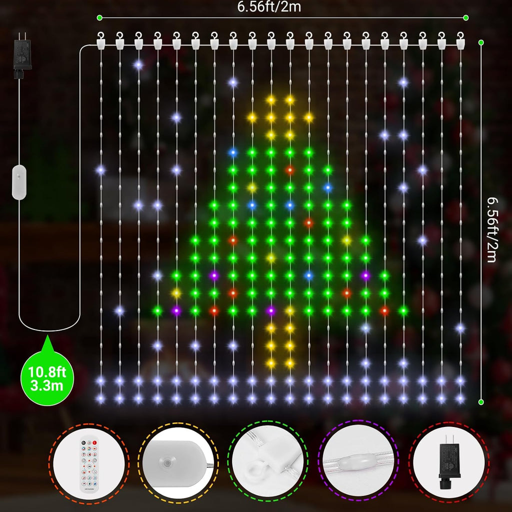CoziTech Smart Curtain Lights 400 LED, Color Changing LED Curtains Light 6.6 * 6.6 FT, DIY Fairy String Christmas Light Curtain for Bedroom Backdrop Party Outdoor Halloween Decor (APP +Remote Control)