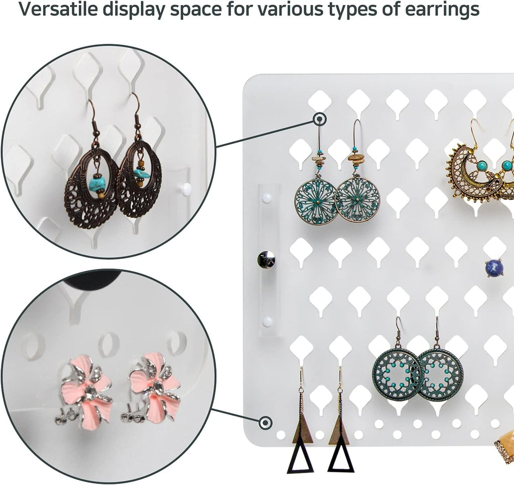 JACKCUBE DESIGN Wall Mount Earring Holder Organizer – Frosted Acrylic Jewelry Display Rack with 94 Holes (Frosted, 15.7 x 9.4 x 0.9 inches) - MK201B