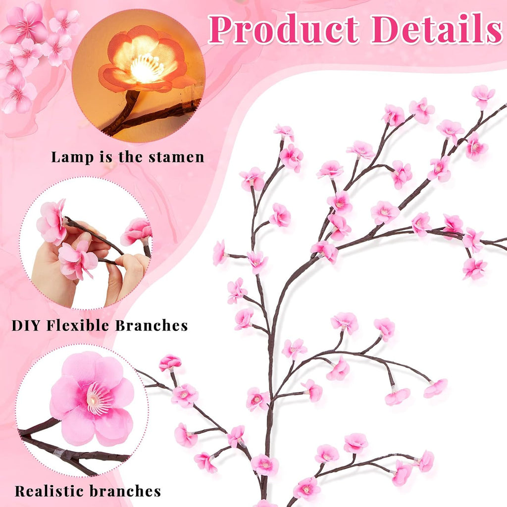 Glooglitter 2 Set Cherry Blossom Tree Branch Lights for Wall, 3.94 FT Light