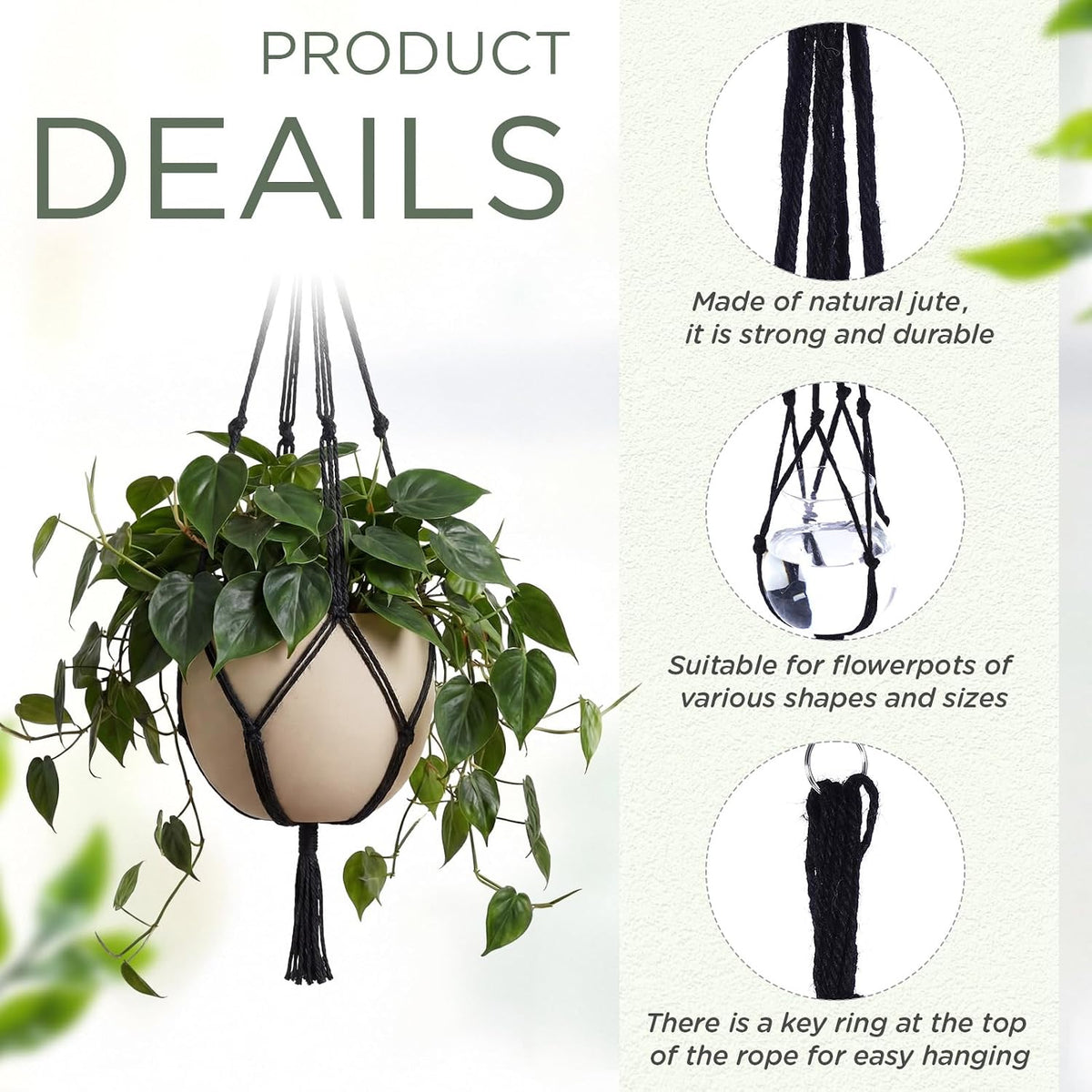 EBOOT 3 Pack 33 41 48 Inch Macrame Plant Hanger, Black, 4 Legs