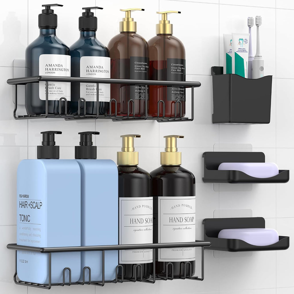 5 Pack Rustproof Shower Caddy, Adhesive Bathroom Shelf, Black