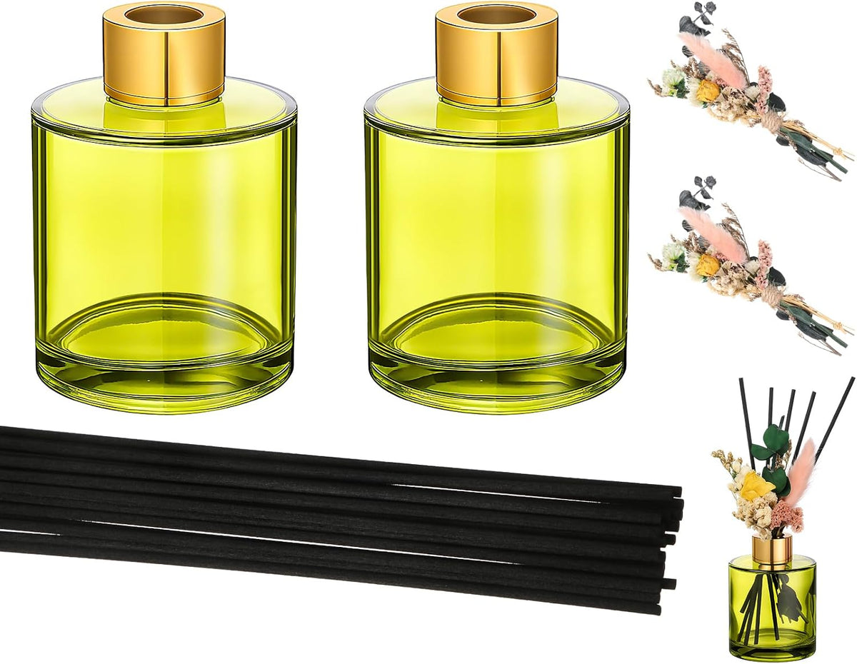 Rtteri 2 Sets Empty Reed Diffuser Bottles with Sticks, 5oz,Green Color