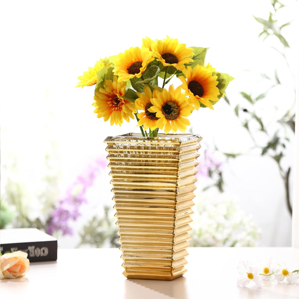 Crystal Glass Vase, Large Crystal Vases for Flowers, Large Flower Vase, Gold Modern Vases for Living Room, Bedroom, Kitchen, Dining Table, Mantle, Wedding, 11 Inches