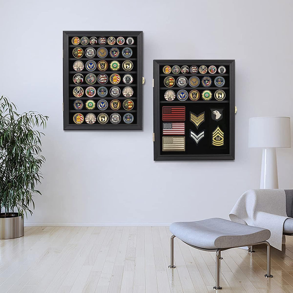 Large Military Challenge Coin Display case for Badges & Ribbons Black