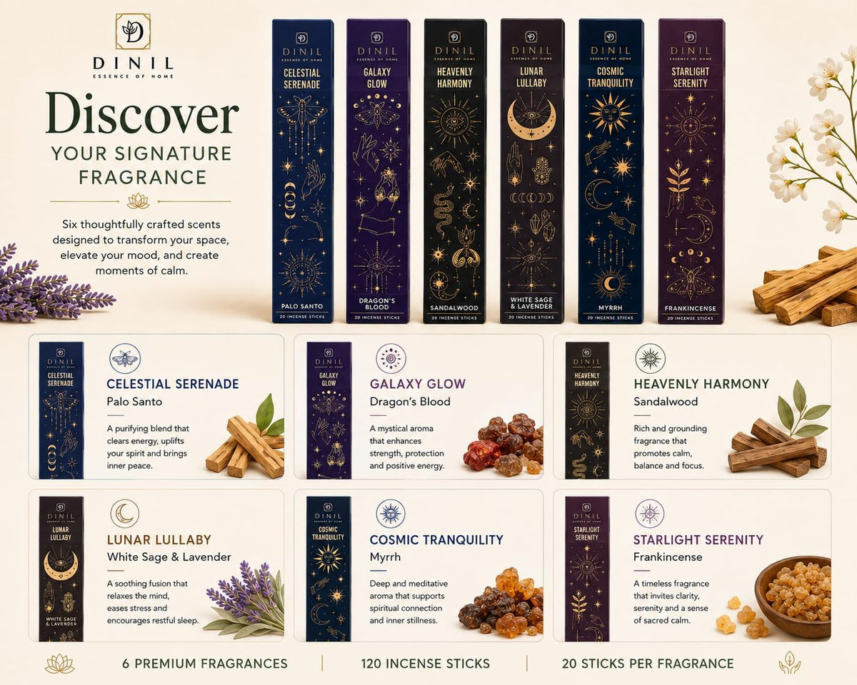 Dinil Cosmic Aura Incense Sticks Gift Set, 6 Spiritual Scents, 120 Sticks