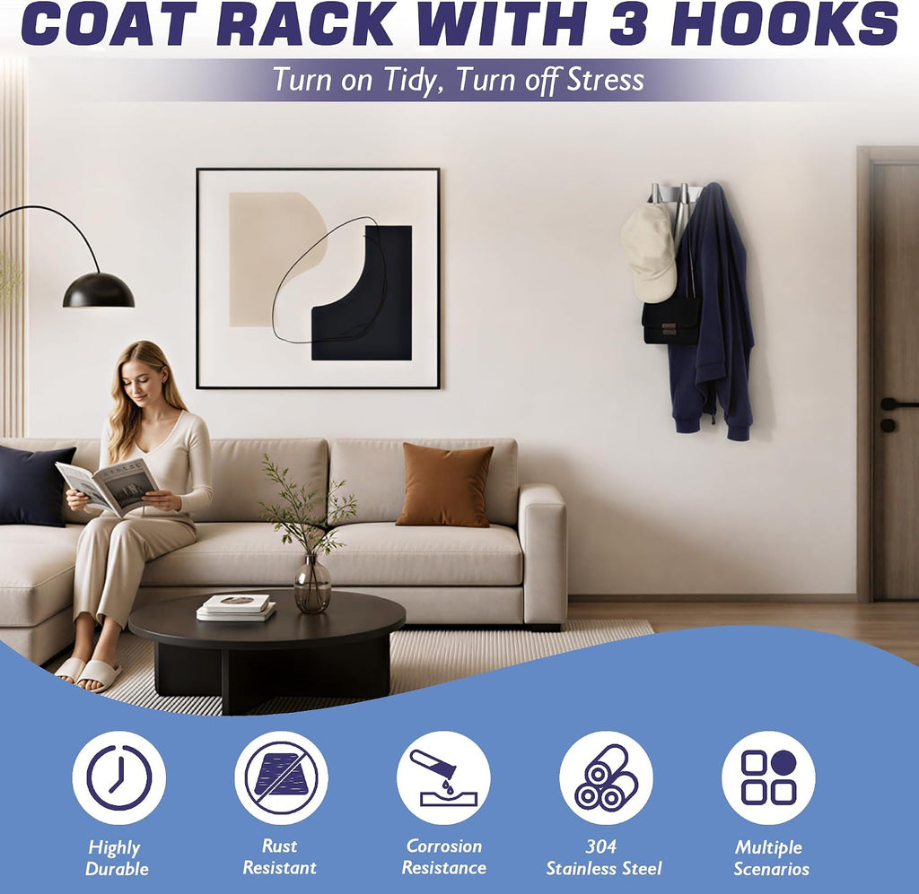 Alise Coat Hooks Hat and Coat Rack with 3 Hooks Wall Mount,Brushed