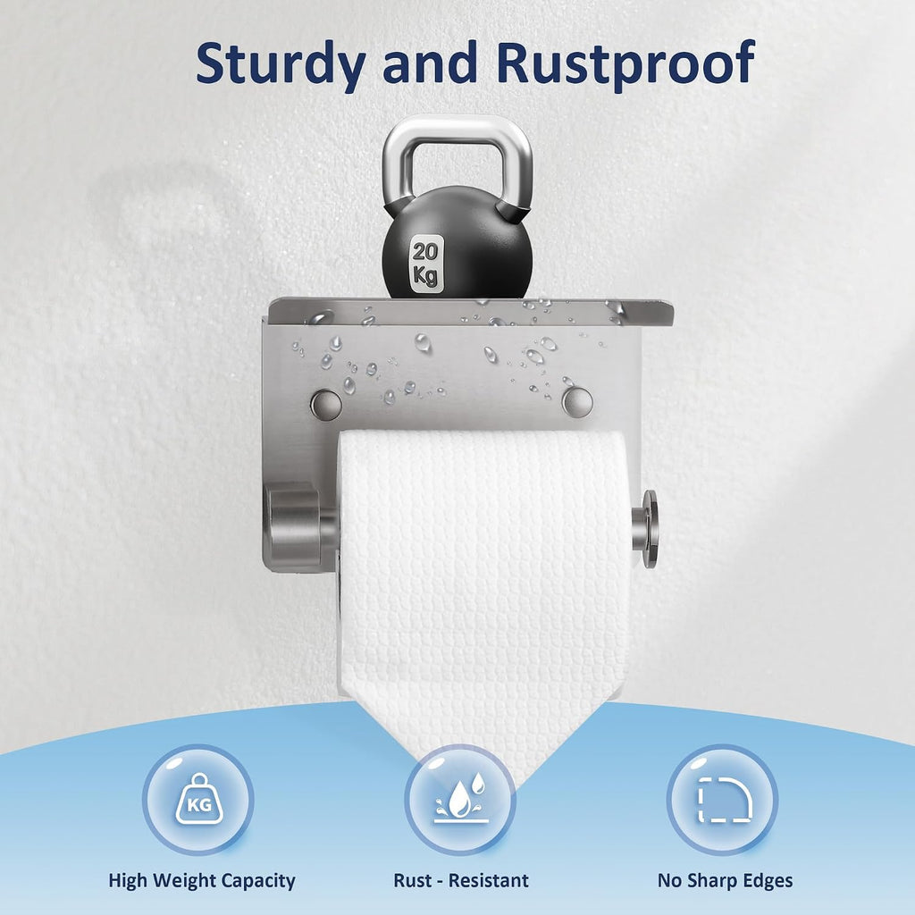 BGL Wall Mounted Toilet Paper Holder with Shelf, Brushed Nickel Bathroom Tissue Holder – Rust-Resistant Toilet Roll Holder for Bathroom Storage