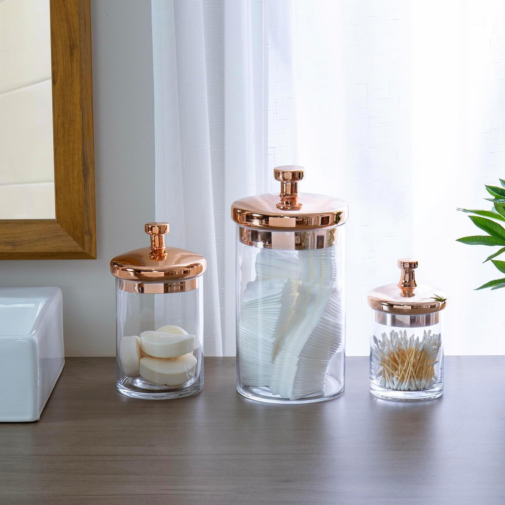 MyGift Glass Apothecary Cookie Jar Set with Copper Lid